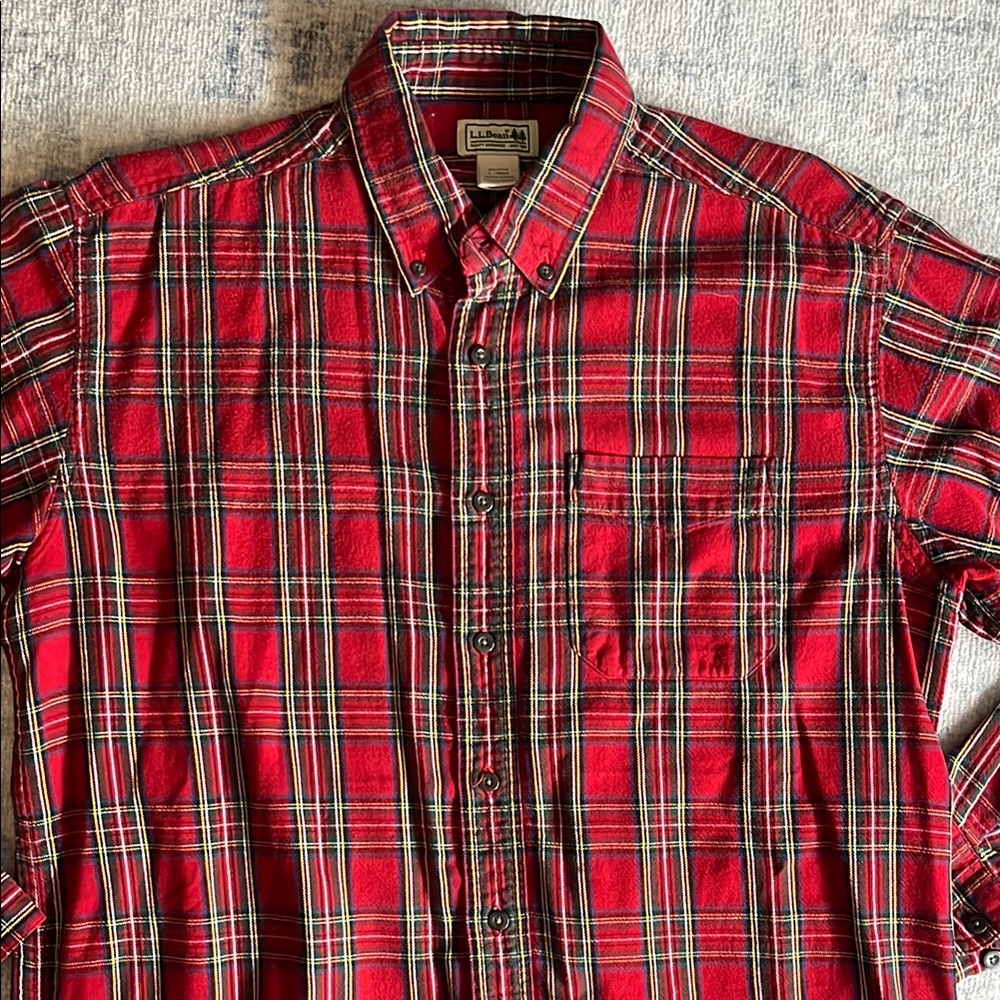 L.L. Bean Men's Vibrant Red Checkered Shirt